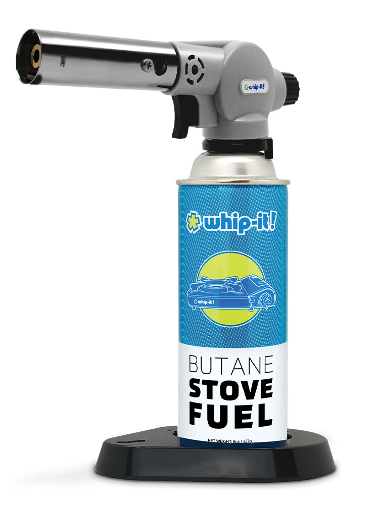 Whip-it Blow Torch Bundle with butane fuel canisters and stand