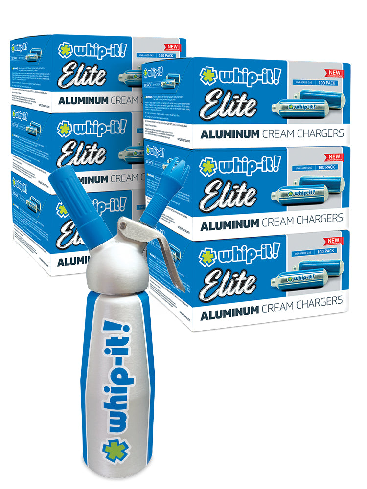 Whip-It! Elite Limited Edition Bundle featuring aluminum dispenser and Elite Chargers Case